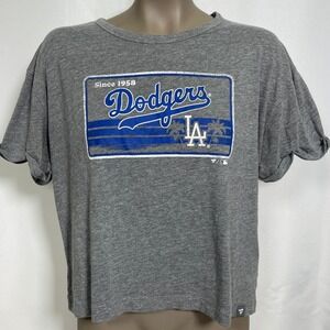 Los Angeles Dodgers MLB 1958 Heather Gray Cropped T-Shirt Women's LARGE